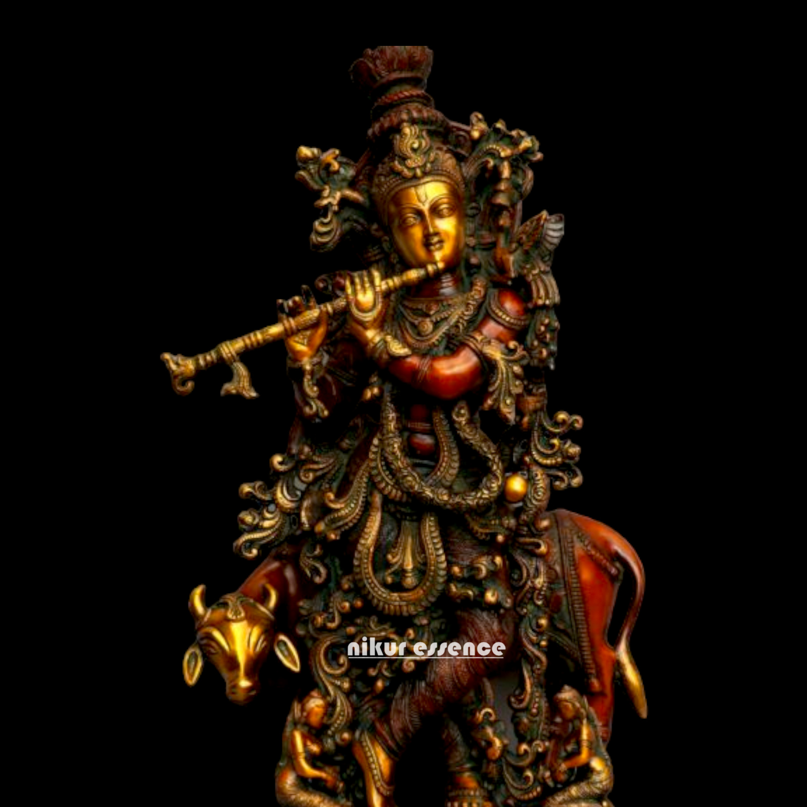 Buy Krishna with Cow Brass Statue - 28 Inches Nikuressence