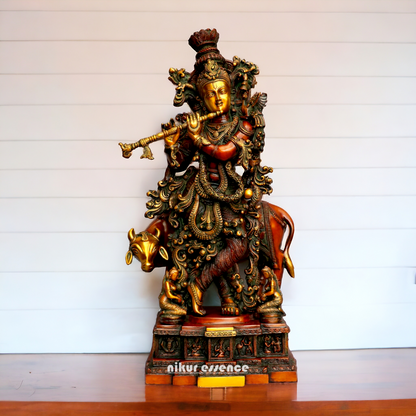 Buy Krishna with Cow Brass Statue - 28 Inches Nikuressence