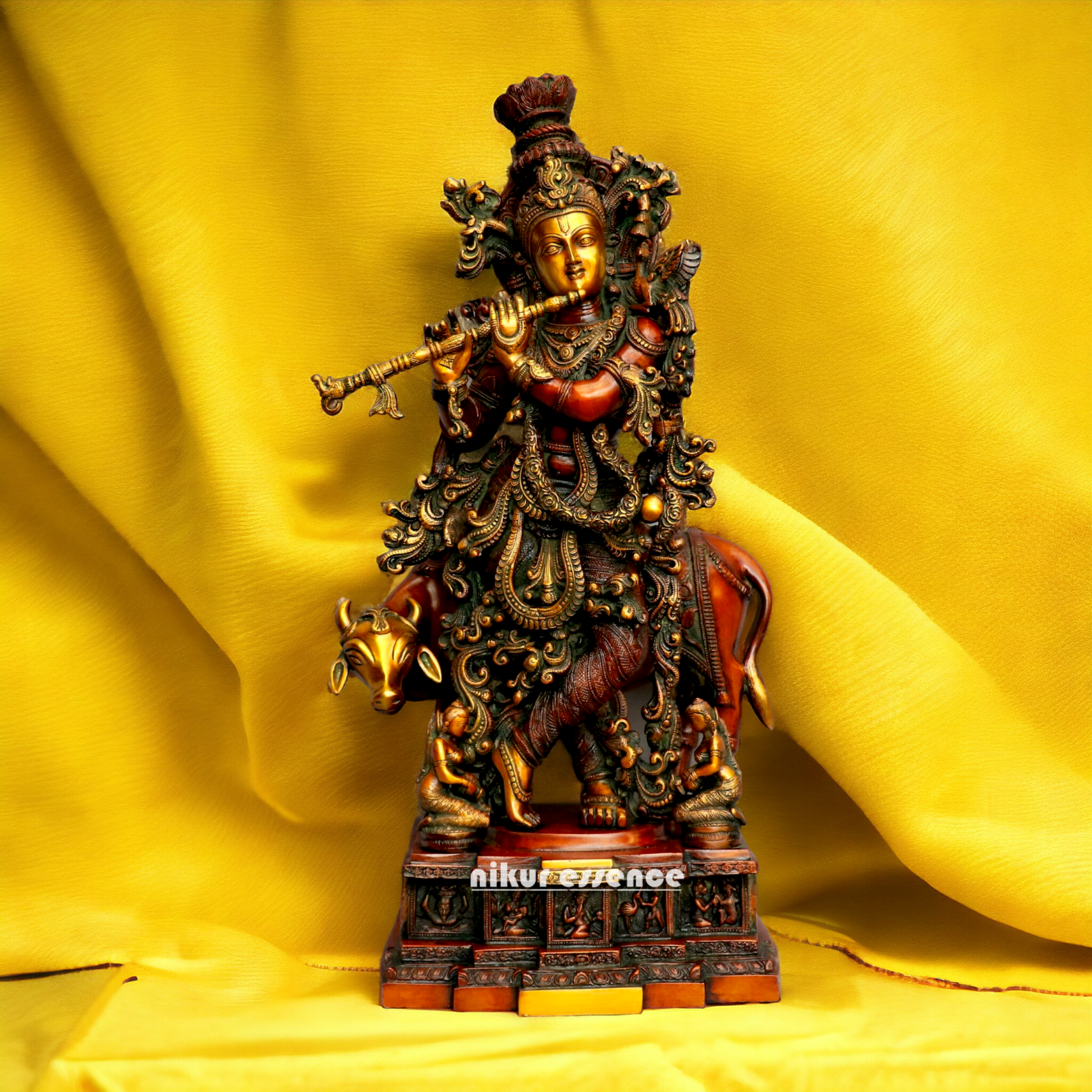 Buy Krishna with Cow Brass Statue - 28 Inches Nikuressence