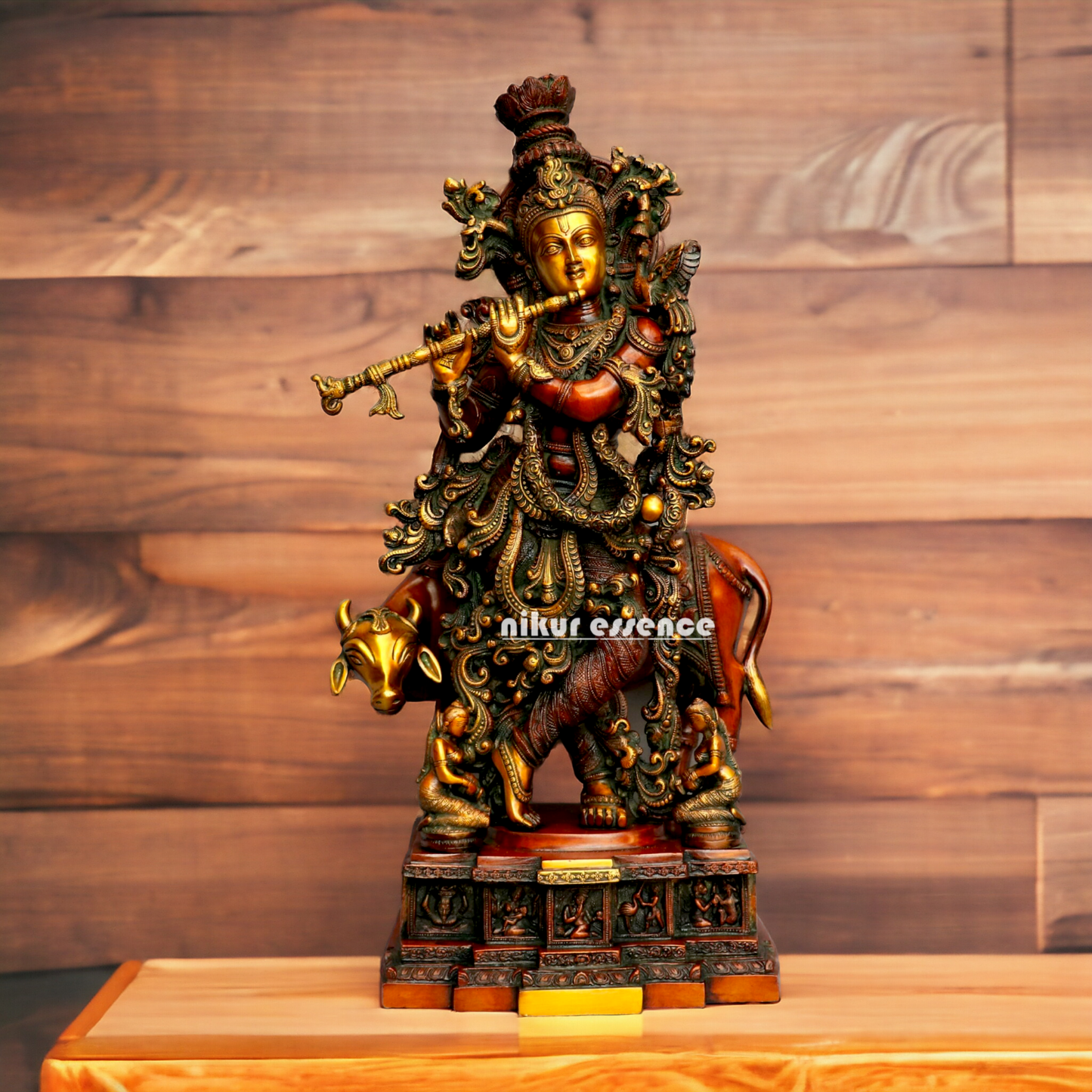 Buy Krishna with Cow Brass Statue - 28 Inches Nikuressence