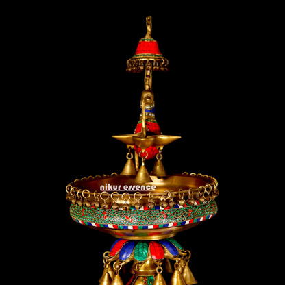 Large Peacock Urli with Bells Stone Work - 41 Inches Nikuressence