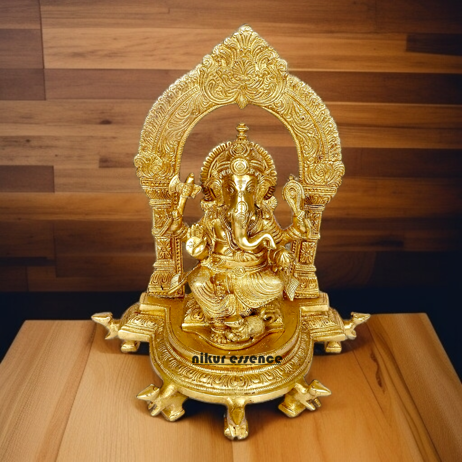 Large Ganesha Ganpati Sitting with Blessing Solid brass idol - 11 inches Nikuressence
