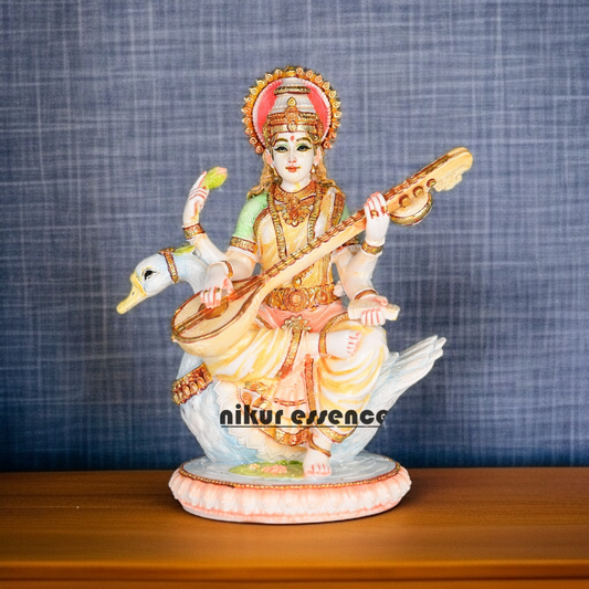 Buy Cultured Marble Saraswati Mata Statue online - Goddess of Knowledge Nikuressence