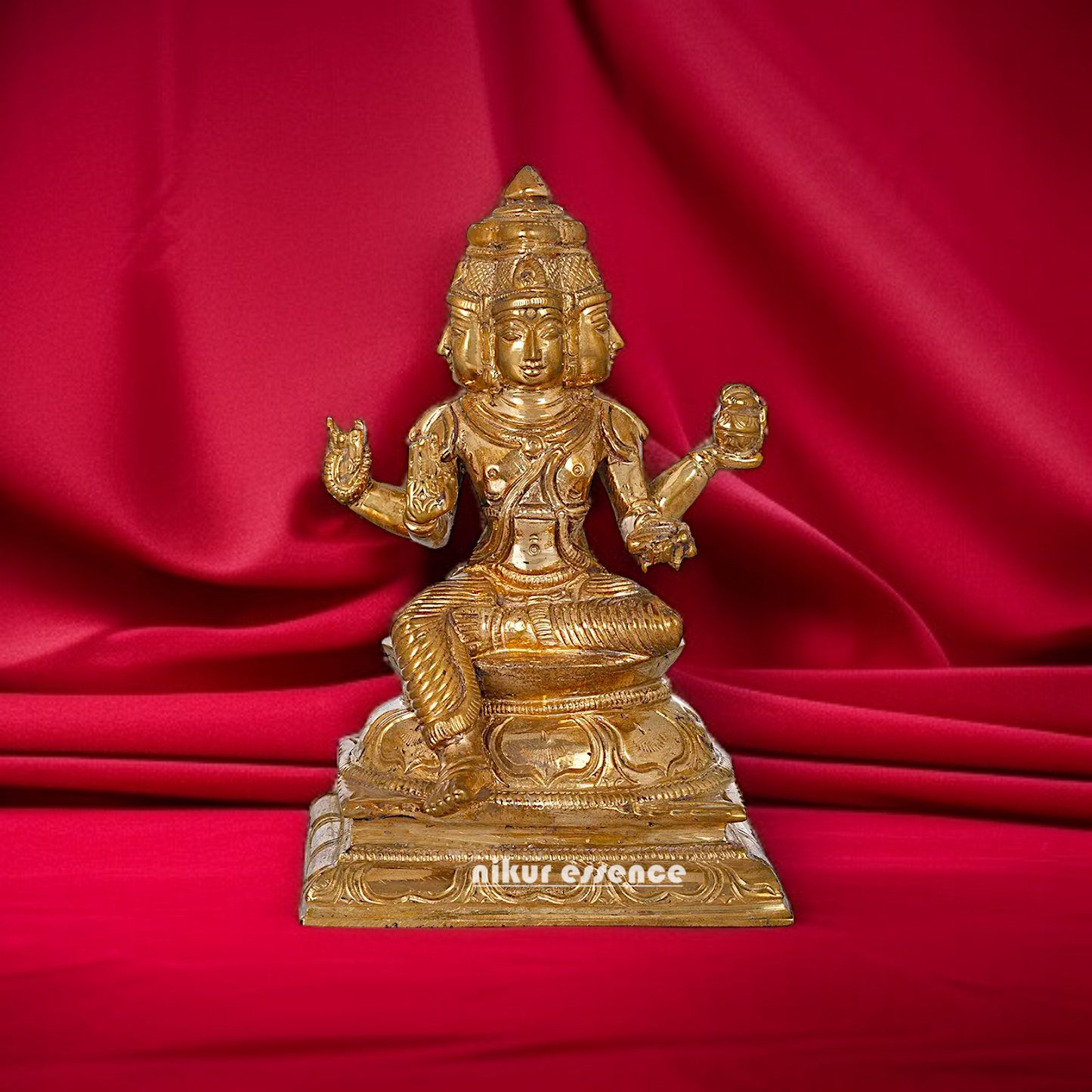 Lord Four Head Brahma ji Seated with Blessing Panchaloha idol - 4.70 inches Nikuressence
