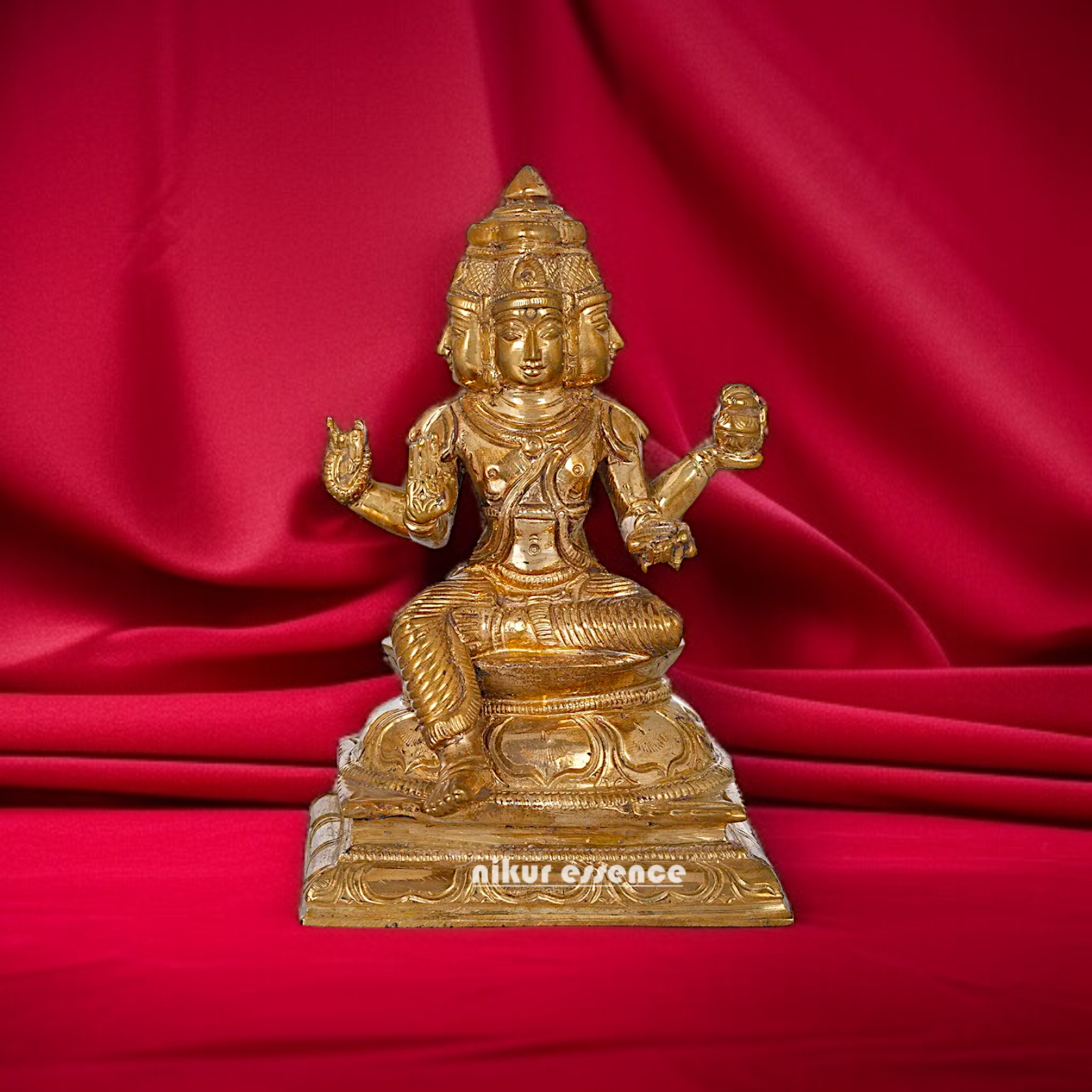 Lord Four Head Brahma ji Seated with Blessing Panchaloha idol - 4.70 inches Nikuressence