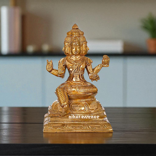 Lord Four Head Brahma ji Seated with Blessing Panchaloha idol - 4.70 inches Nikuressence