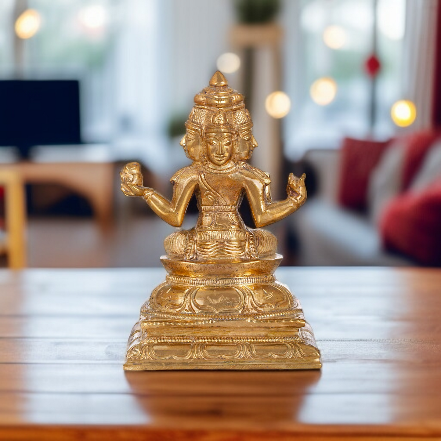 Lord Four Head Brahma ji Seated with Blessing Panchaloha idol - 4.70 inches Nikuressence