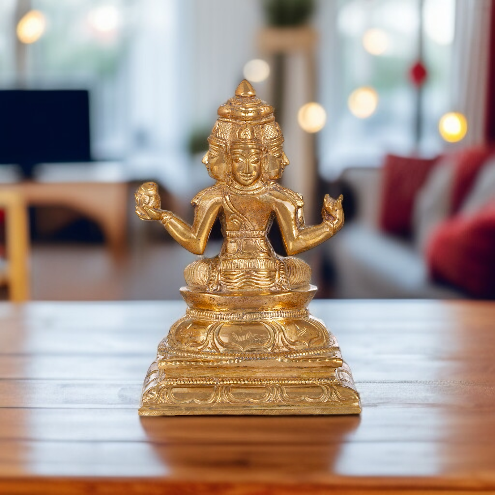 Lord Four Head Brahma ji Seated with Blessing Panchaloha idol - 4.70 inches Nikuressence