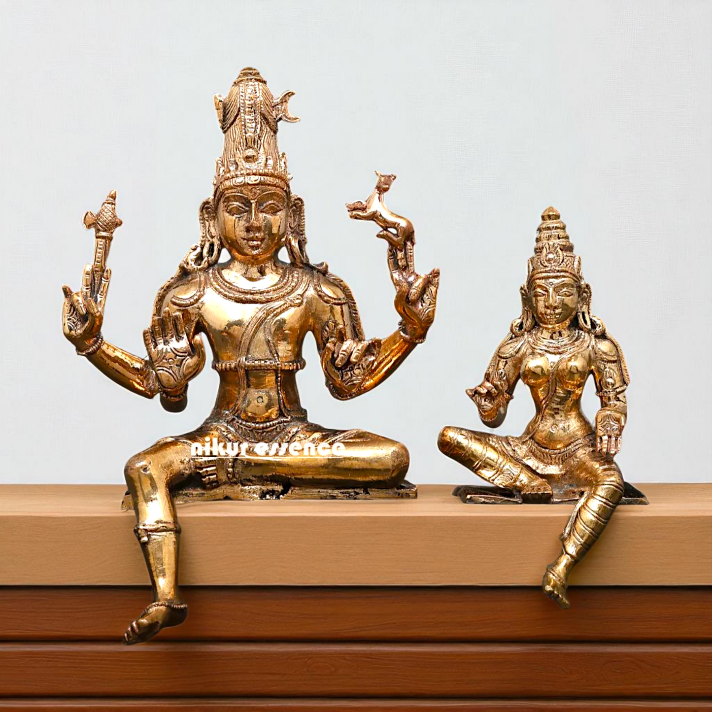 Bronze/Panchaloha Shiva with Parvati seated with Blessing statue - 5 Inches Nikuressence