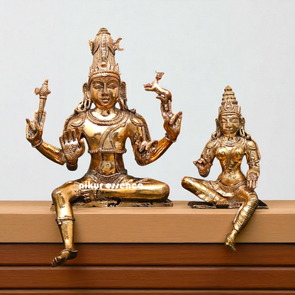 Bronze/Panchaloha Shiva with Parvati seated with Blessing statue - 5 Inches Nikuressence