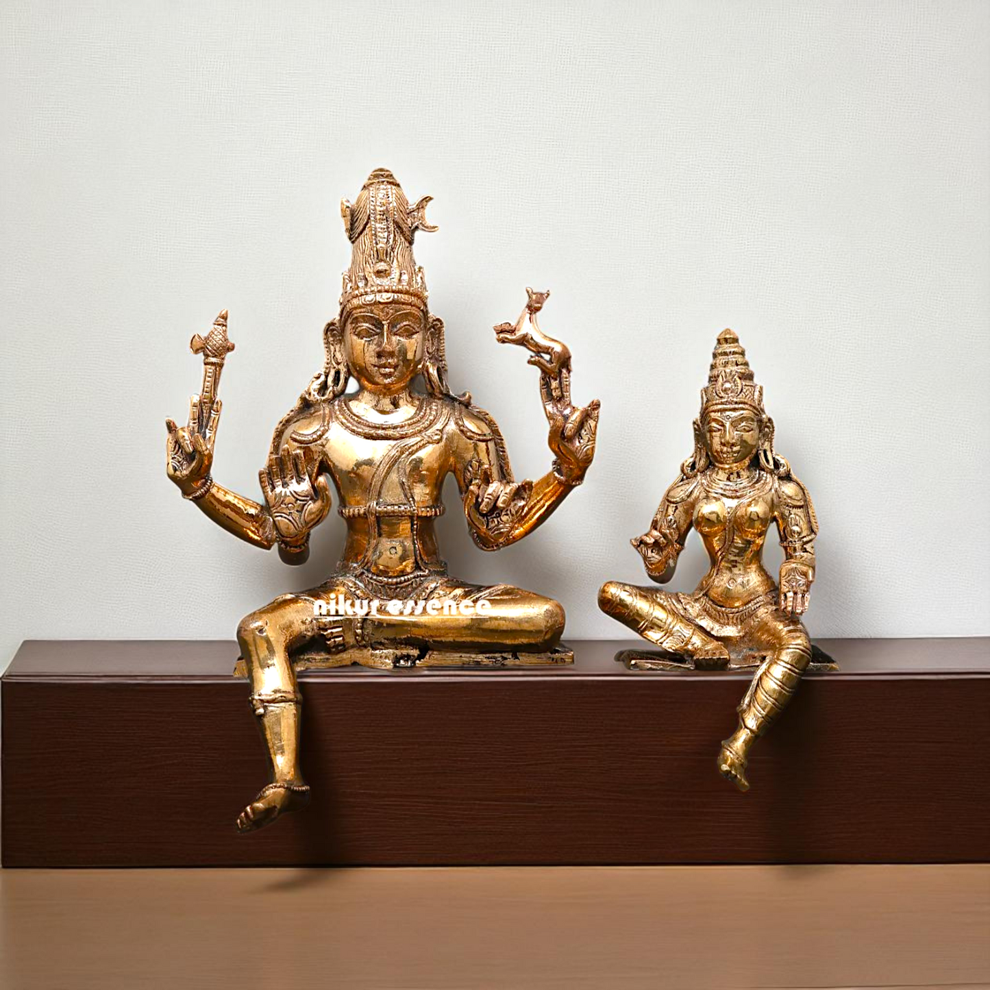 Bronze/Panchaloha Shiva with Parvati seated with Blessing statue - 5 Inches Nikuressence