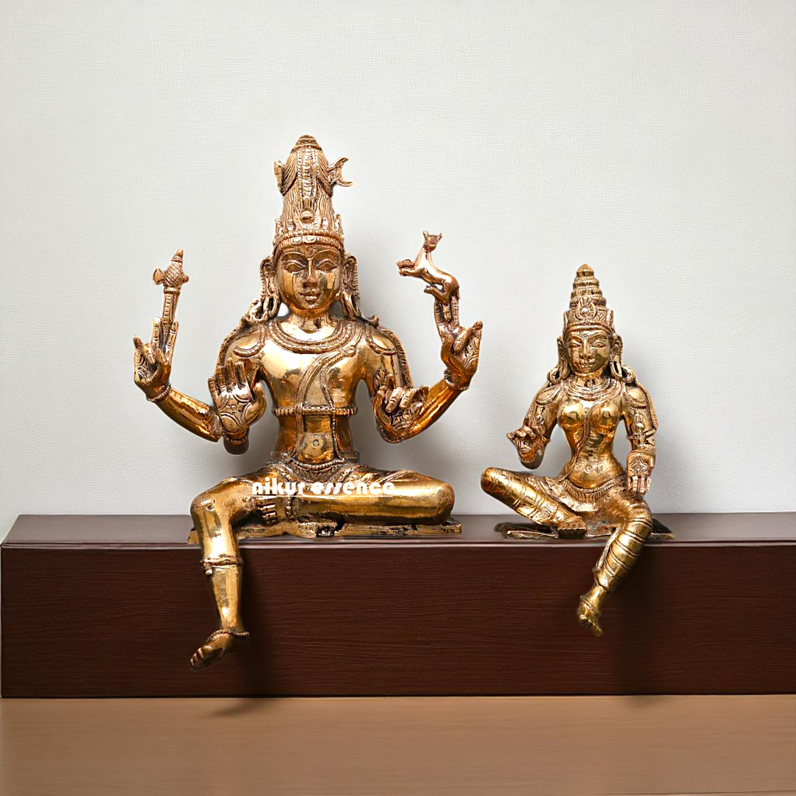 Bronze/Panchaloha Shiva with Parvati seated with Blessing statue - 5 Inches Nikuressence