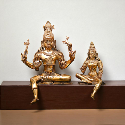 Bronze/Panchaloha Shiva with Parvati seated with Blessing statue - 5 Inches Nikuressence