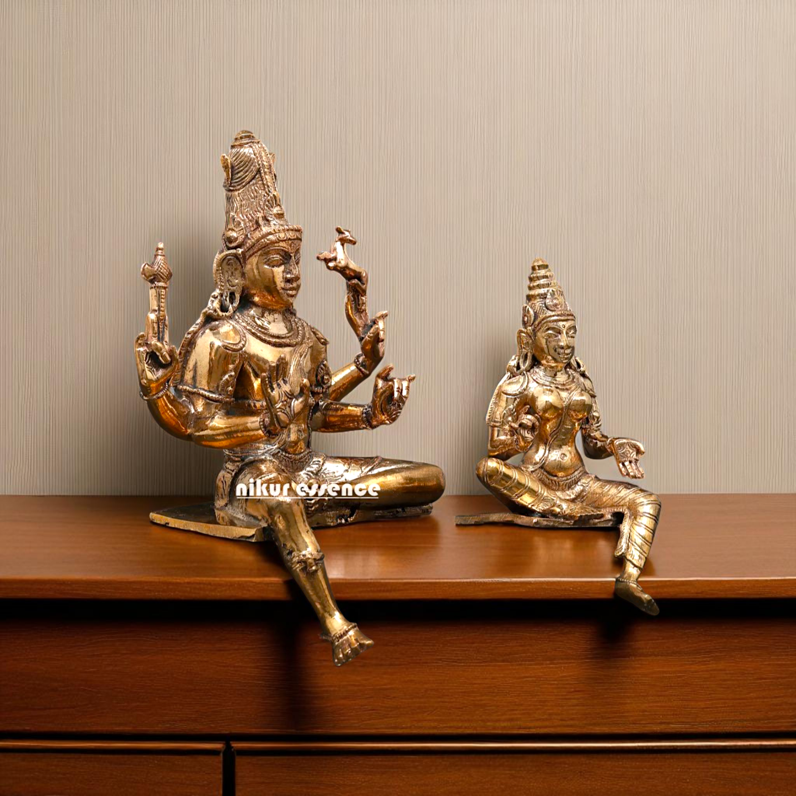 Bronze/Panchaloha Shiva with Parvati seated with Blessing statue - 5 Inches Nikuressence