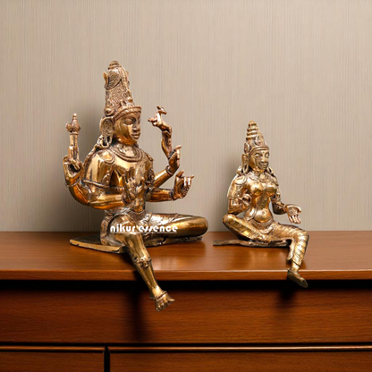 Bronze/Panchaloha Shiva with Parvati seated with Blessing statue - 5 Inches Nikuressence