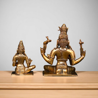 Bronze/Panchaloha Shiva with Parvati seated with Blessing statue - 5 Inches Nikuressence