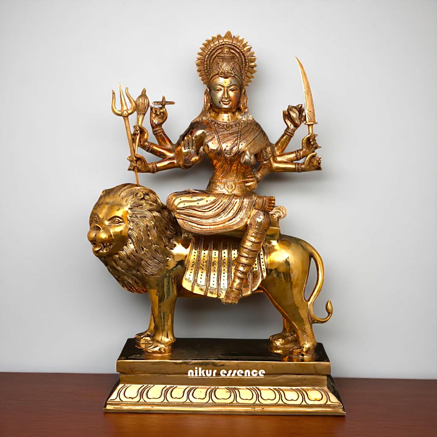 Goddess Sherawali Durga Devi Maa Seated on Lion Panchaloha statue - 20 Inches Nikuressence