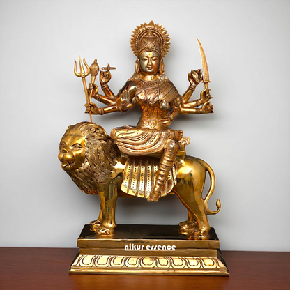 Goddess Sherawali Durga Devi Maa Seated on Lion Panchaloha statue - 20 Inches Nikuressence