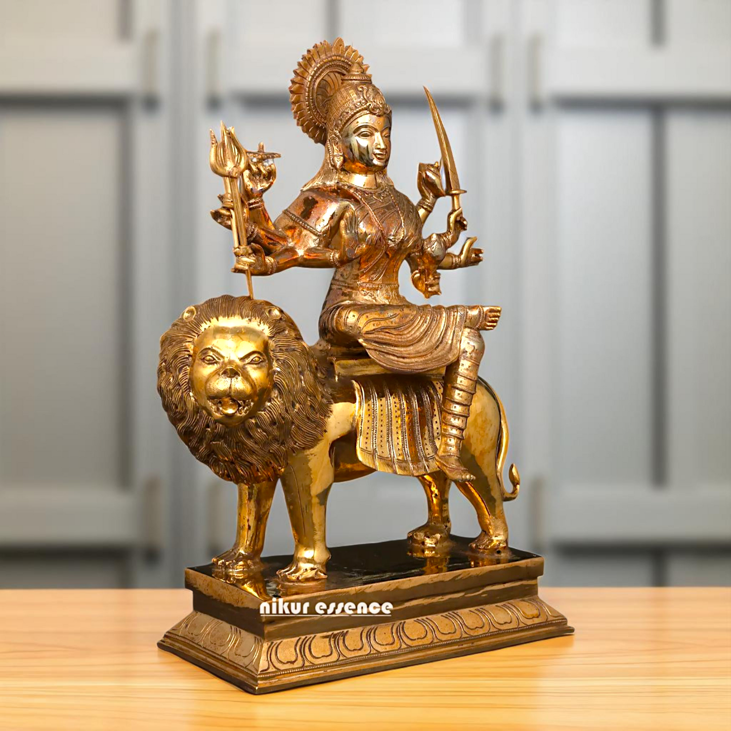 Goddess Sherawali Durga Devi Maa Seated on Lion Panchaloha statue - 20 Inches Nikuressence