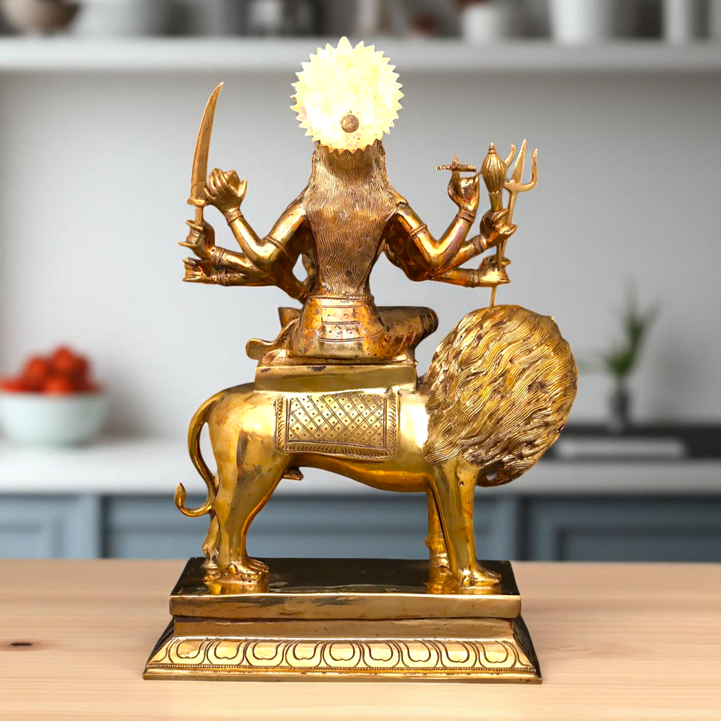 Goddess Sherawali Durga Devi Maa Seated on Lion Panchaloha statue - 20 Inches Nikuressence