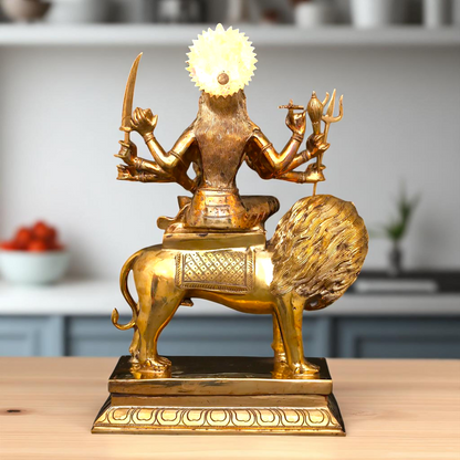 Goddess Sherawali Durga Devi Maa Seated on Lion Panchaloha statue - 20 Inches Nikuressence