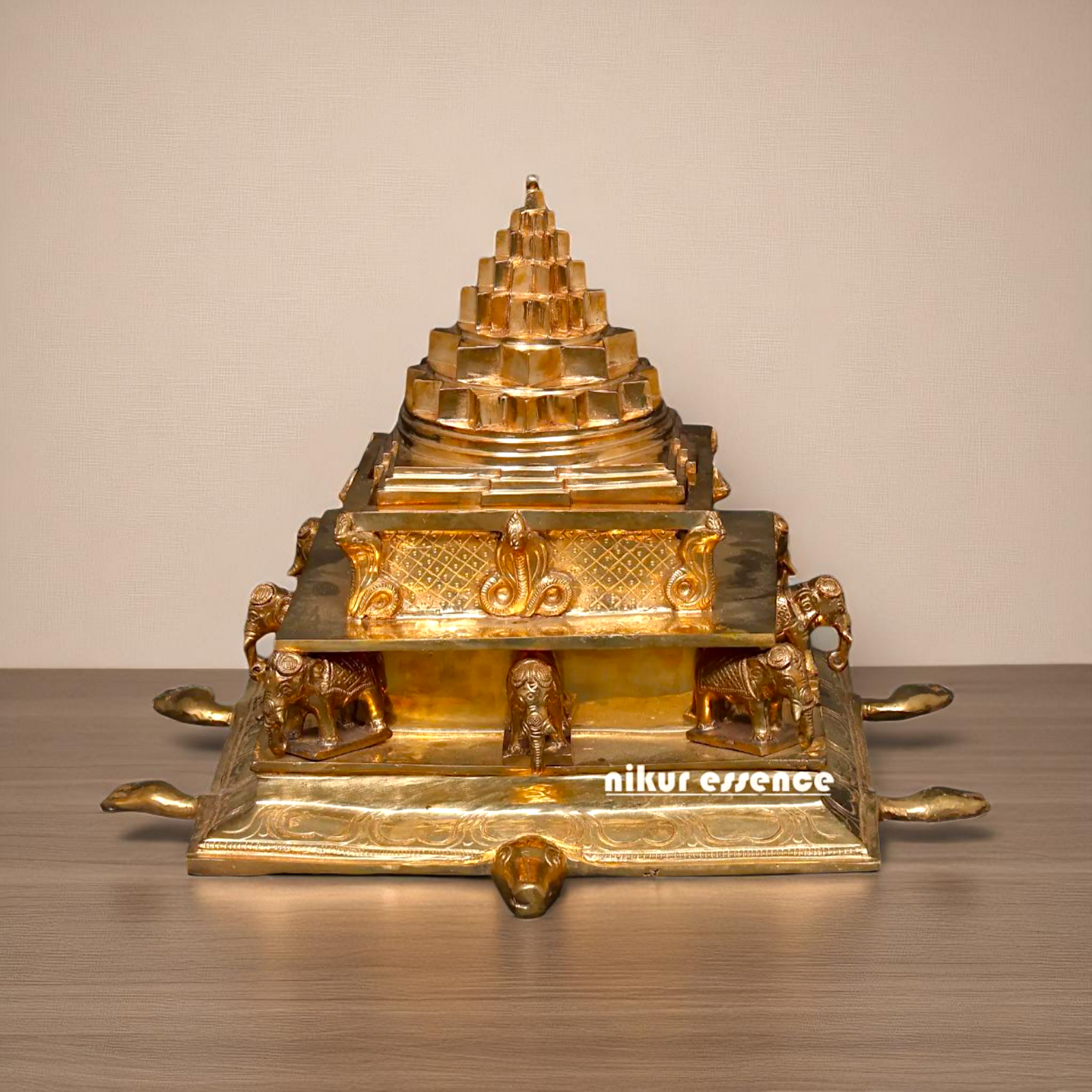 Panchaloha/Bronze Shri Yantra Tortoise Back small elephant idol - 17 Inches Nikuressence