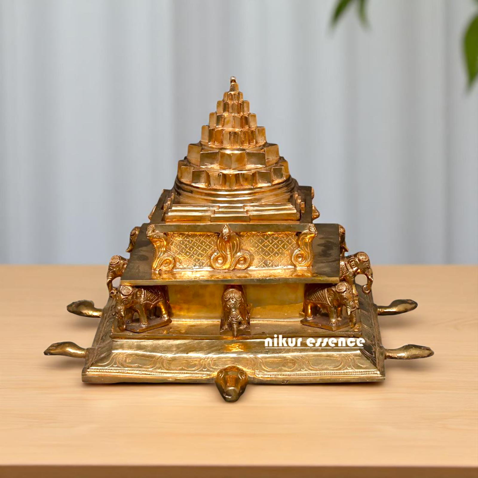 Panchaloha/Bronze Shri Yantra Tortoise Back small elephant idol - 17 Inches Nikuressence