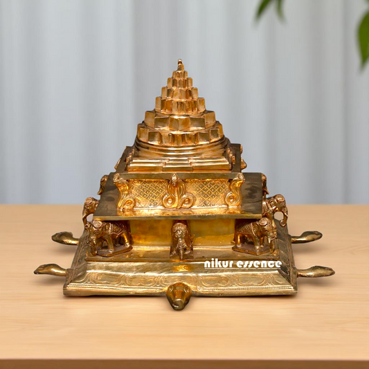 Panchaloha/Bronze Shri Yantra Tortoise Back small elephant idol - 17 Inches Nikuressence