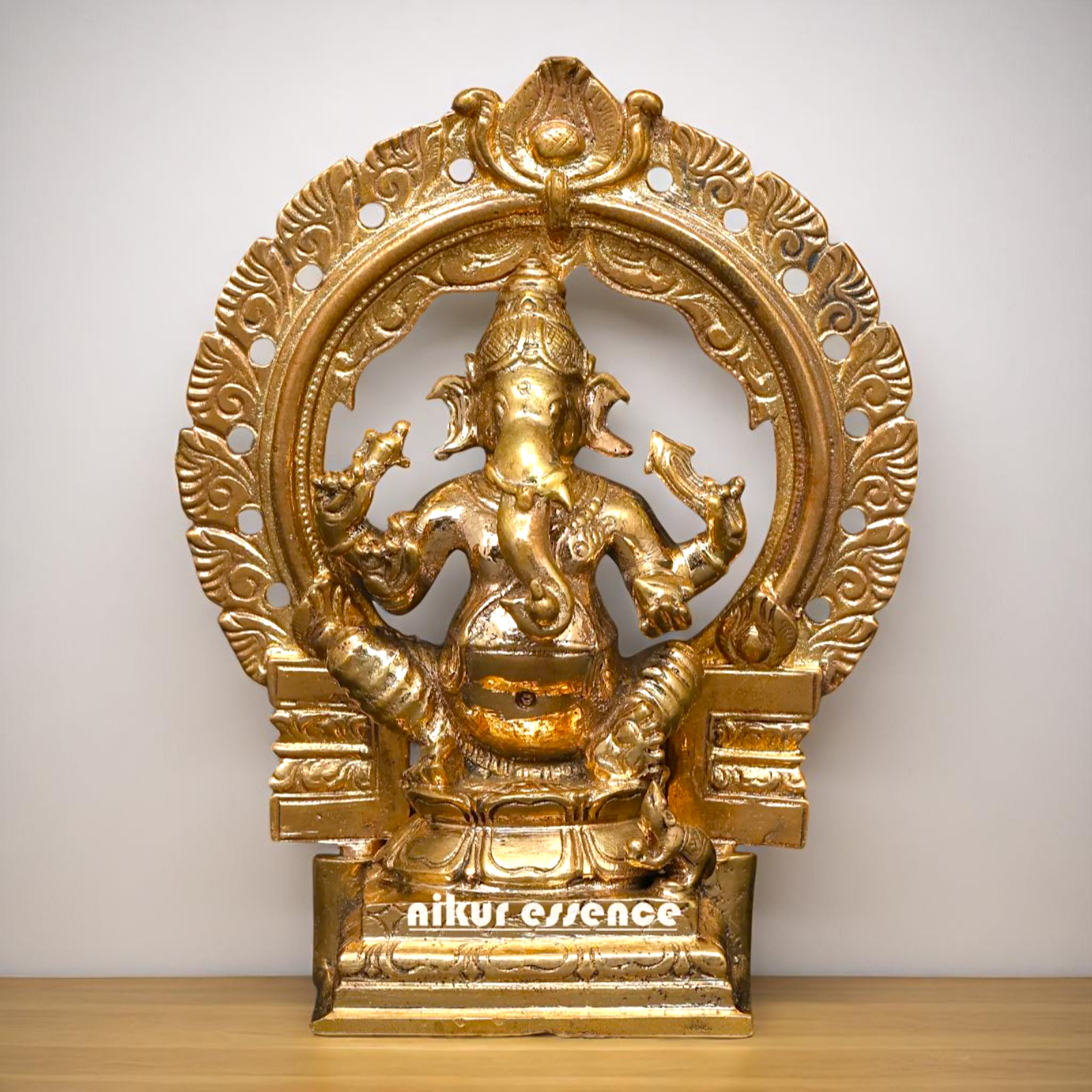 Lord Ganesha Ganpati seated on kirtimukha throne Bronze/Panchaloha idol - 4 Inches Nikuressence