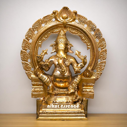 Lord Ganesha Ganpati seated on kirtimukha throne Bronze/Panchaloha idol - 4 Inches Nikuressence