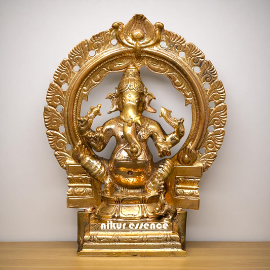 Lord Ganesha Ganpati seated on kirtimukha throne Bronze/Panchaloha idol - 4 Inches Nikuressence