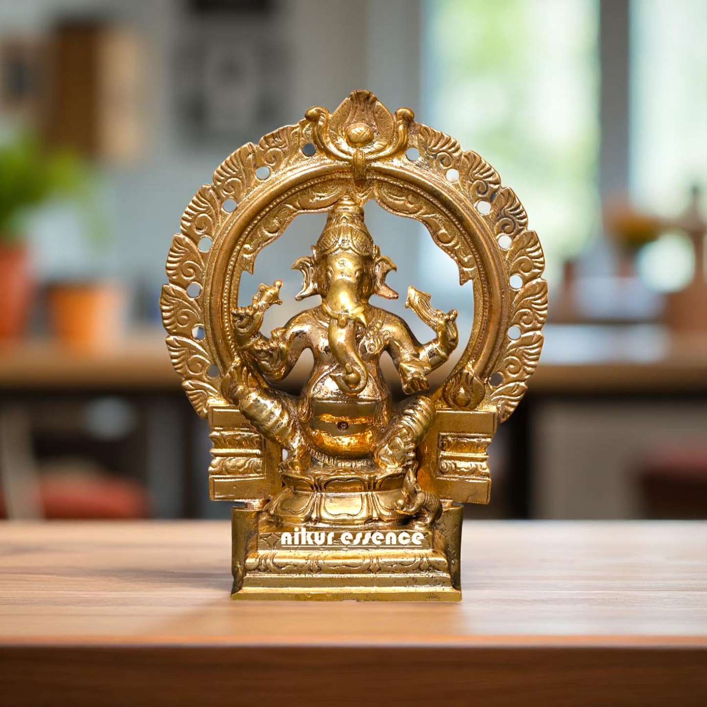 Lord Ganesha Ganpati seated on kirtimukha throne Bronze/Panchaloha idol - 4 Inches Nikuressence