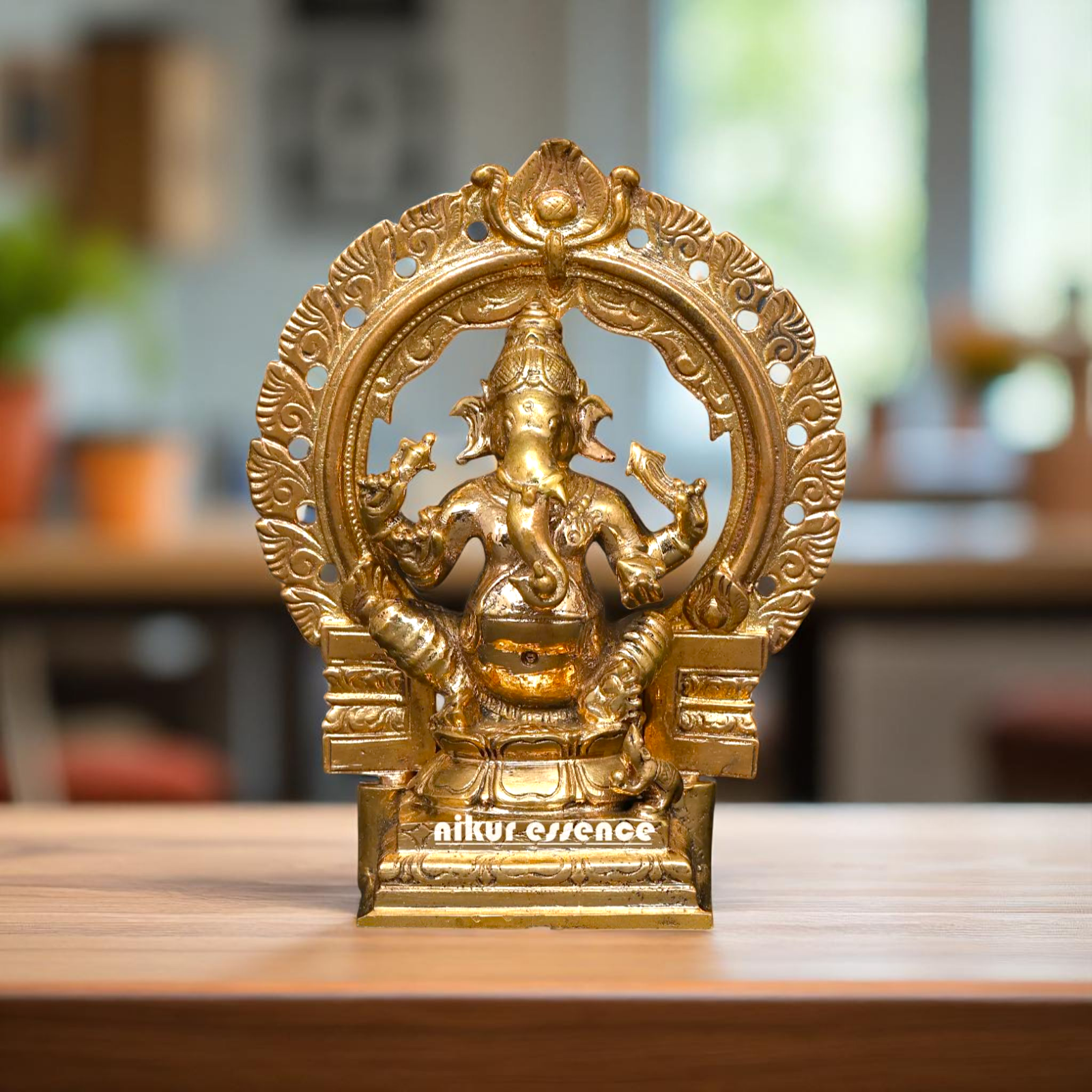 Lord Ganesha Ganpati seated on kirtimukha throne Bronze/Panchaloha idol - 4 Inches Nikuressence