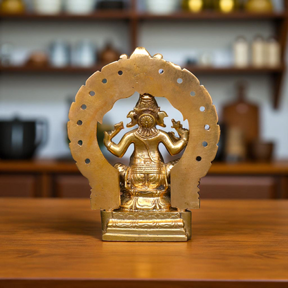 Lord Ganesha Ganpati seated on kirtimukha throne Bronze/Panchaloha idol - 4 Inches Nikuressence