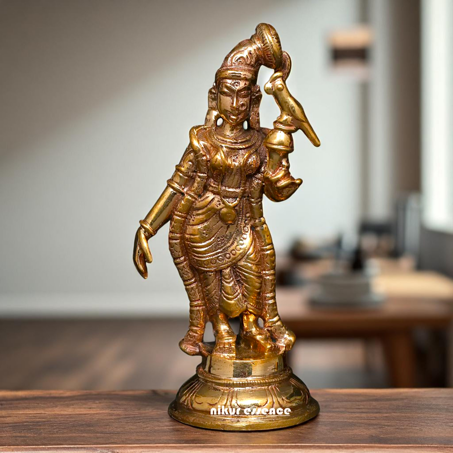Goddess Apsara Andal Standing with parrot Panchaloha idol - 3 Inches Nikuressence