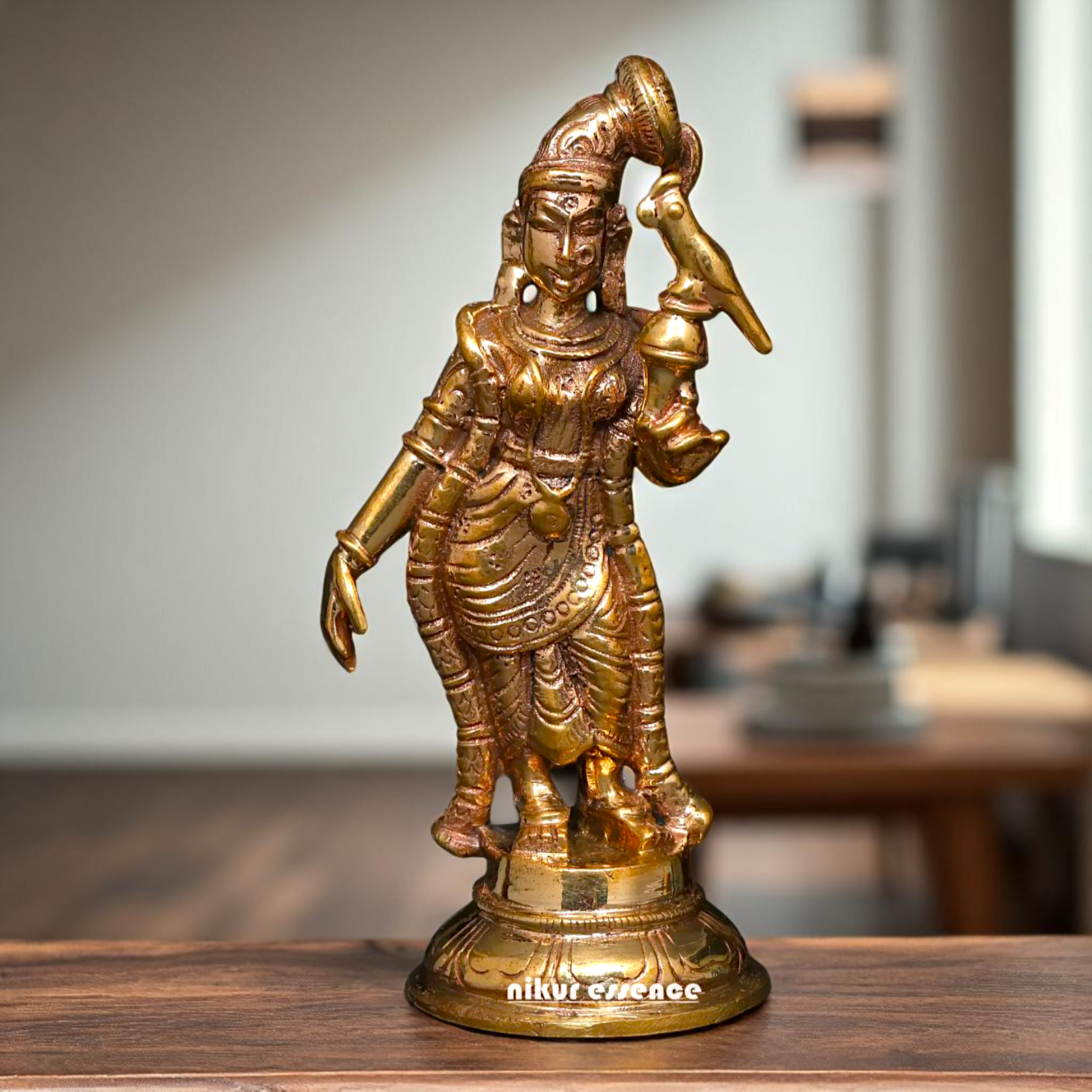Goddess Apsara Andal Standing with parrot Panchaloha idol - 3 Inches Nikuressence