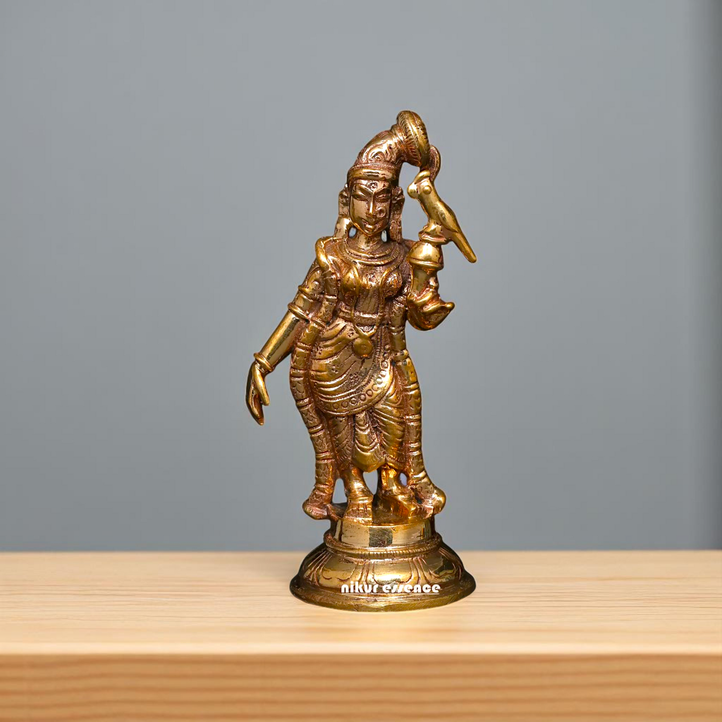 Goddess Apsara Andal Standing with parrot Panchaloha idol - 3 Inches Nikuressence