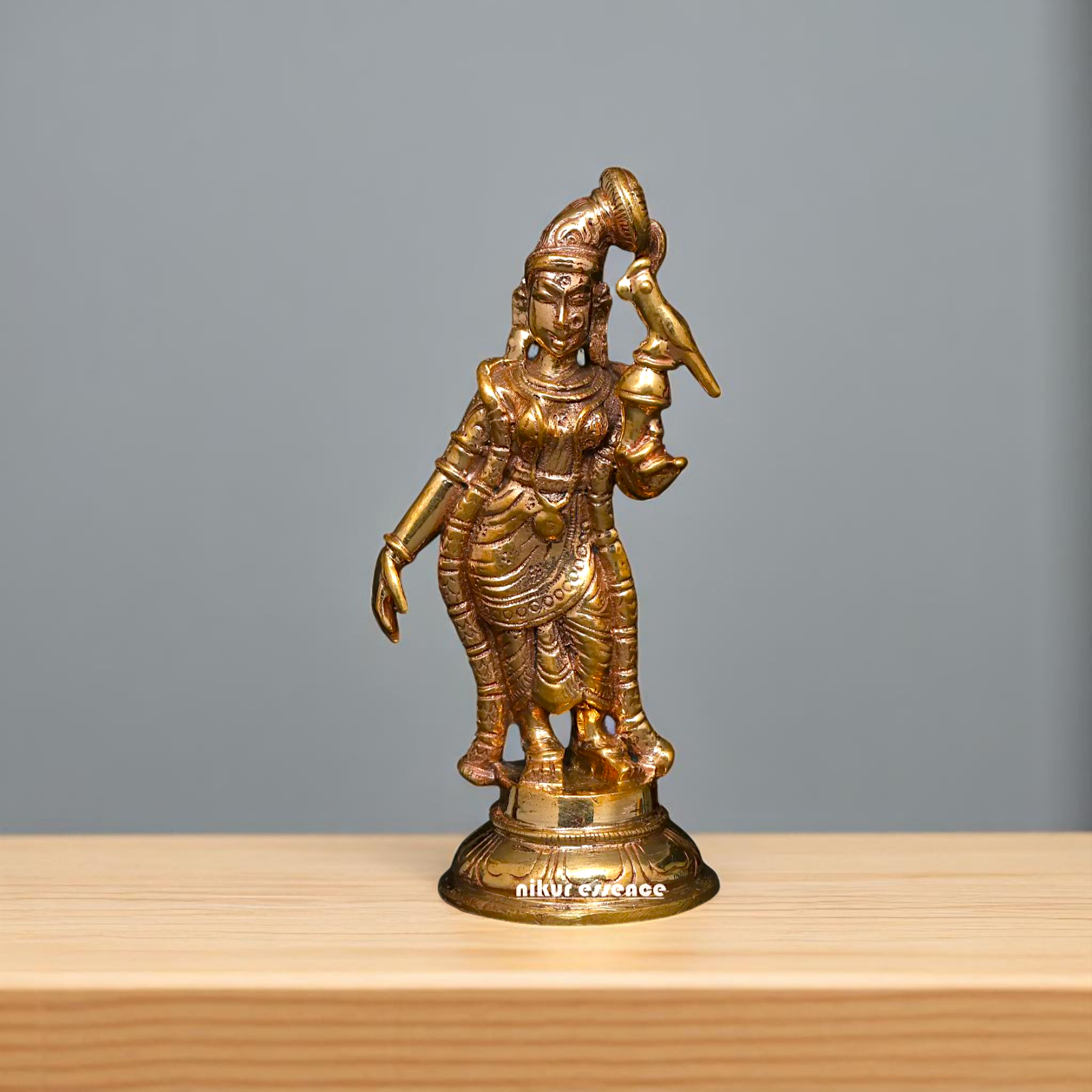 Goddess Apsara Andal Standing with parrot Panchaloha idol - 3 Inches Nikuressence