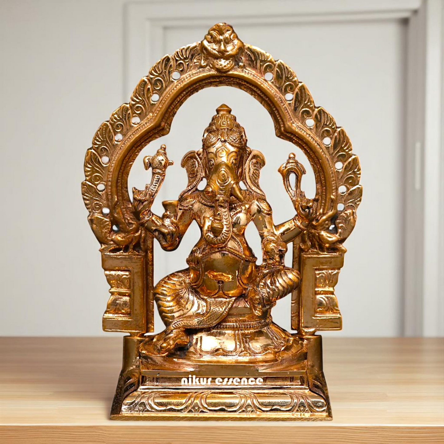 Bronze/Panchaloha Ganesha Blessing seated on kirtimukha throne statue - 5 Inches Nikuressence