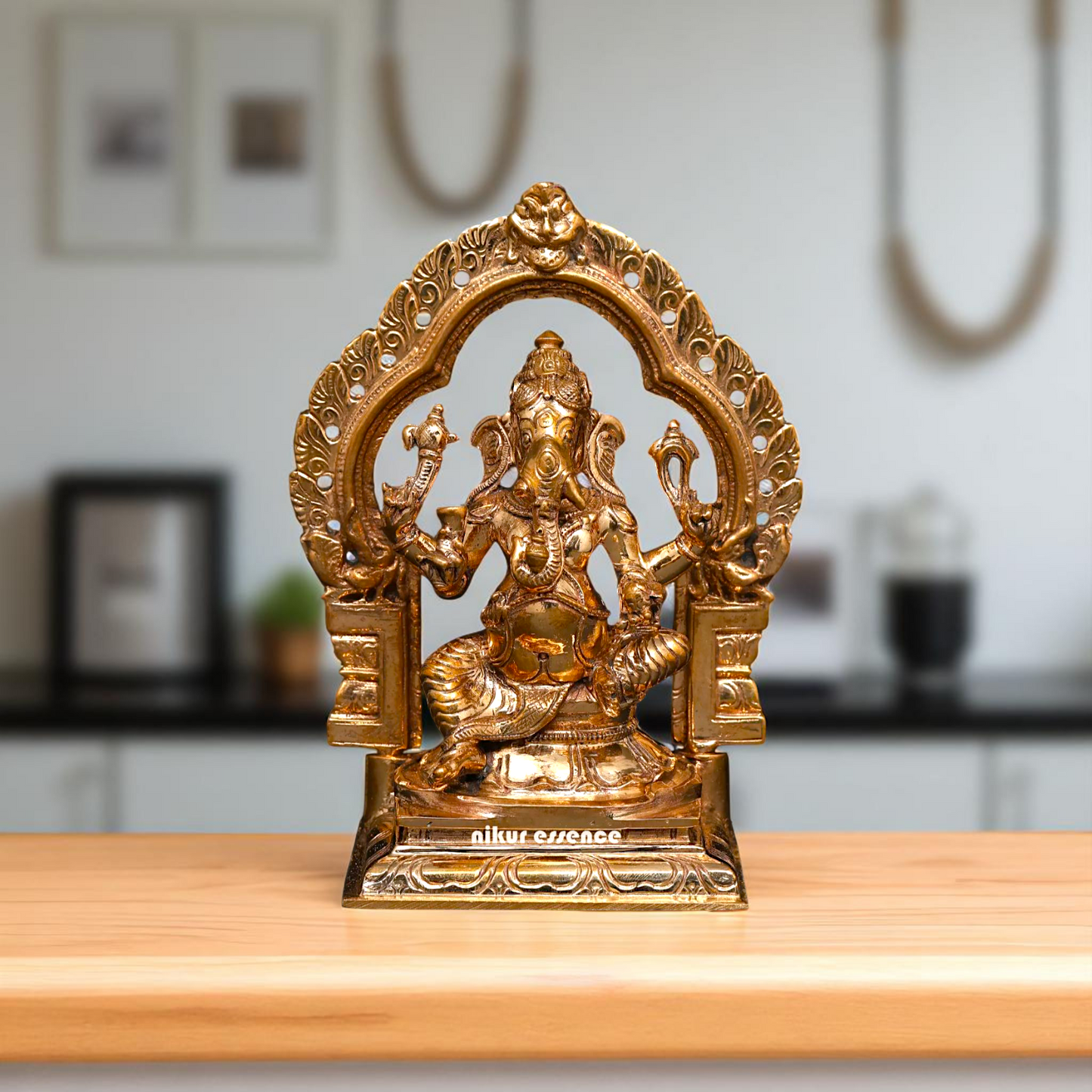 Bronze/Panchaloha Ganesha Blessing seated on kirtimukha throne statue - 5 Inches Nikuressence