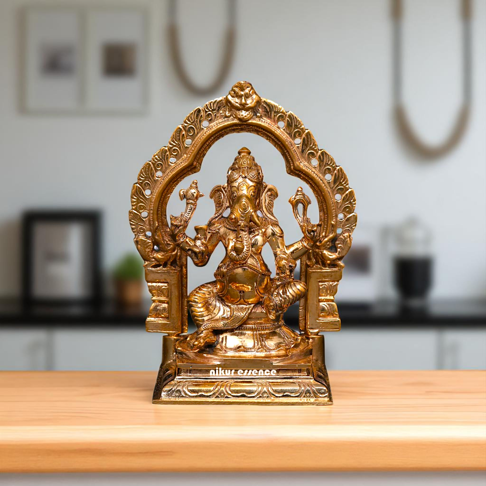 Bronze/Panchaloha Ganesha Blessing seated on kirtimukha throne statue - 5 Inches Nikuressence