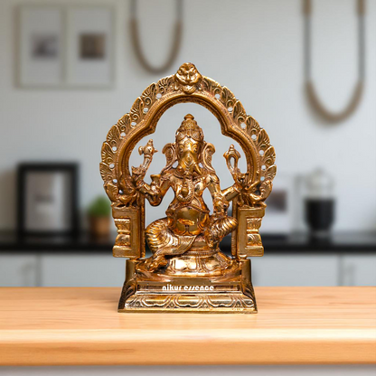 Bronze/Panchaloha Ganesha Blessing seated on kirtimukha throne statue - 5 Inches Nikuressence