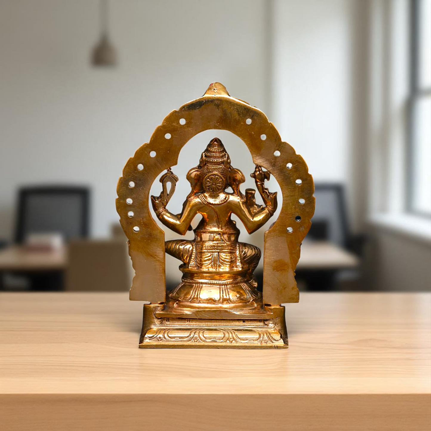 Bronze/Panchaloha Ganesha Blessing seated on kirtimukha throne statue - 5 Inches Nikuressence