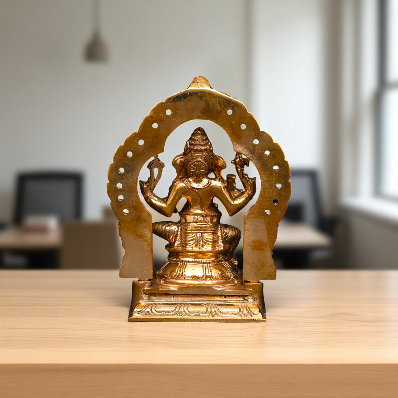 Bronze/Panchaloha Ganesha Blessing seated on kirtimukha throne statue - 5 Inches Nikuressence