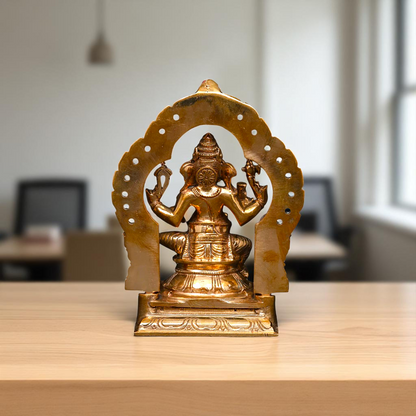 Bronze/Panchaloha Ganesha Blessing seated on kirtimukha throne statue - 5 Inches Nikuressence