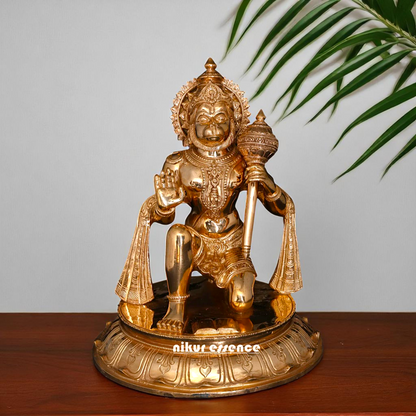 Hanuman ji seated with Blessing hold mace Bronze/Panchaloha idol - 14 Inches Nikuressence