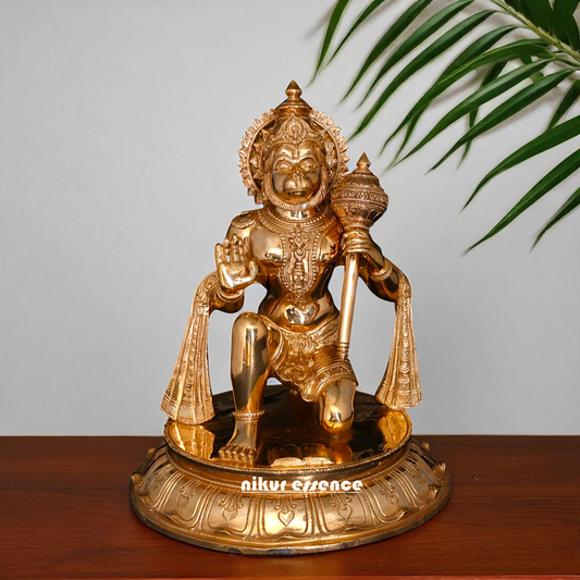 Hanuman ji seated with Blessing hold mace Bronze/Panchaloha idol - 14 Inches Nikuressence