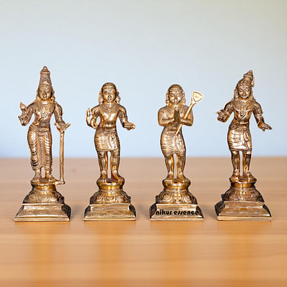 Bronze/Panchaloha Nalvar set standing with Blessing statue - 6 Inches Nikuressence