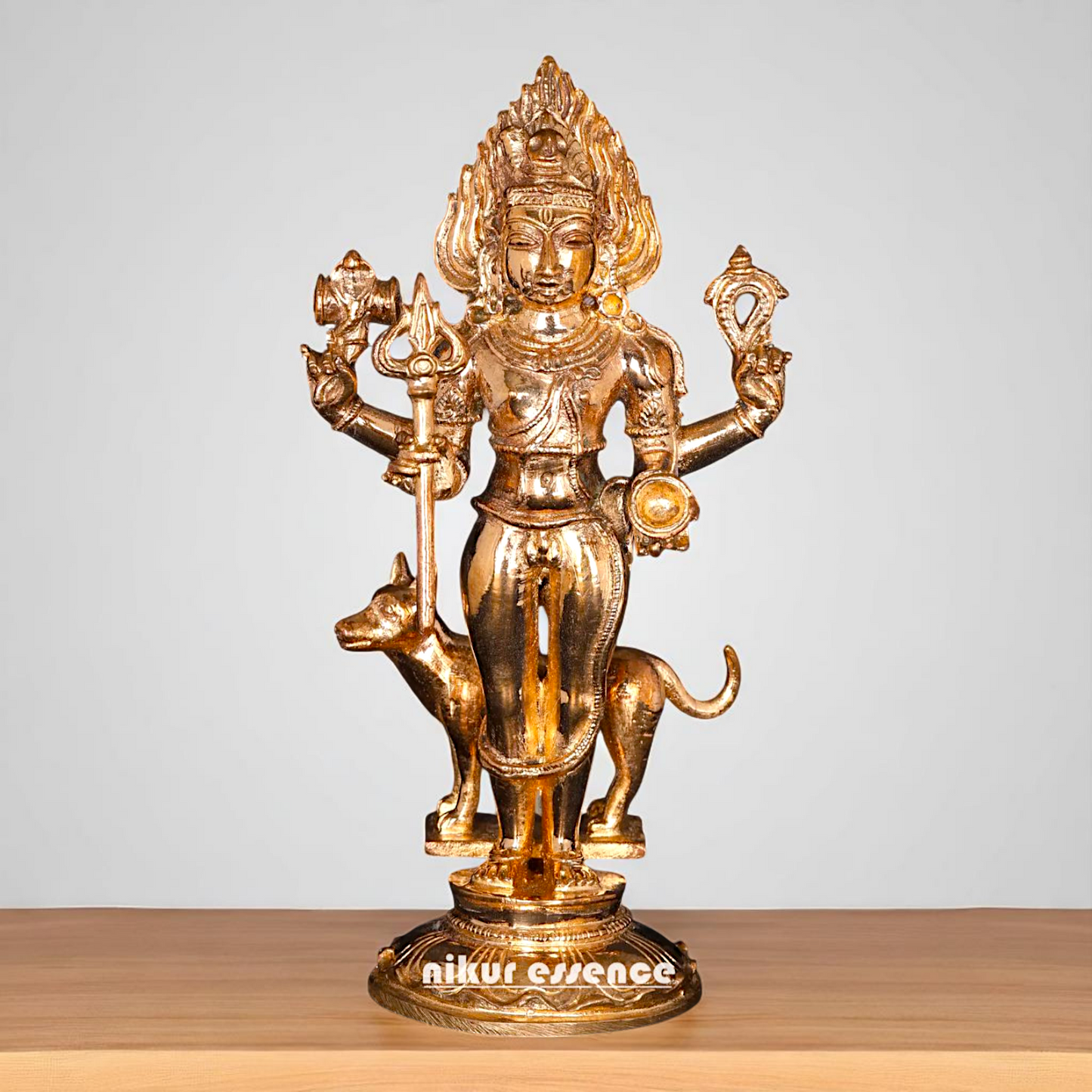 Bronze/Panchaloha Shiva Bhairava standing with Blessing and dog Statue - 5 Inches Nikuressence
