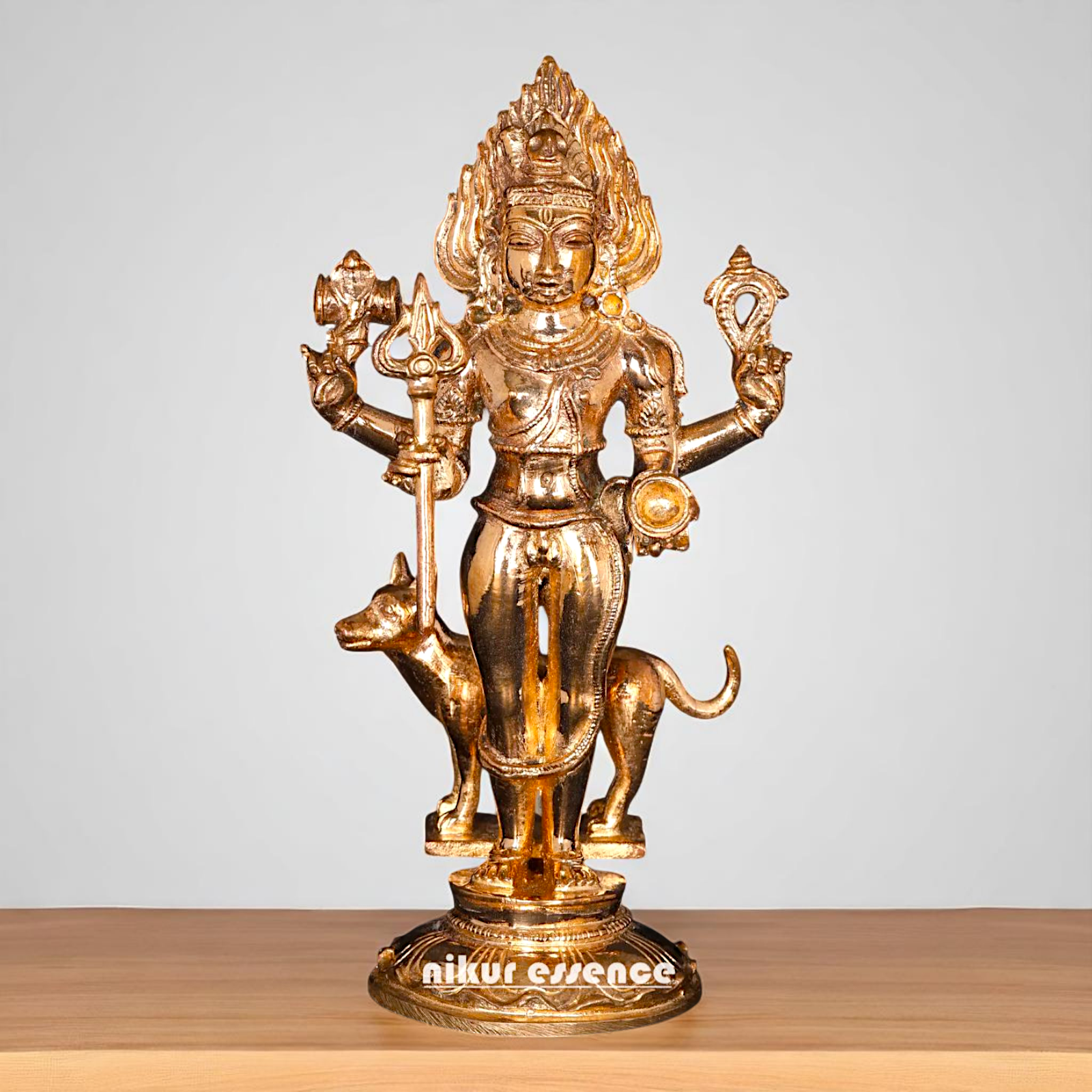 Bronze/Panchaloha Shiva Bhairava standing with Blessing and dog Statue - 5 Inches Nikuressence